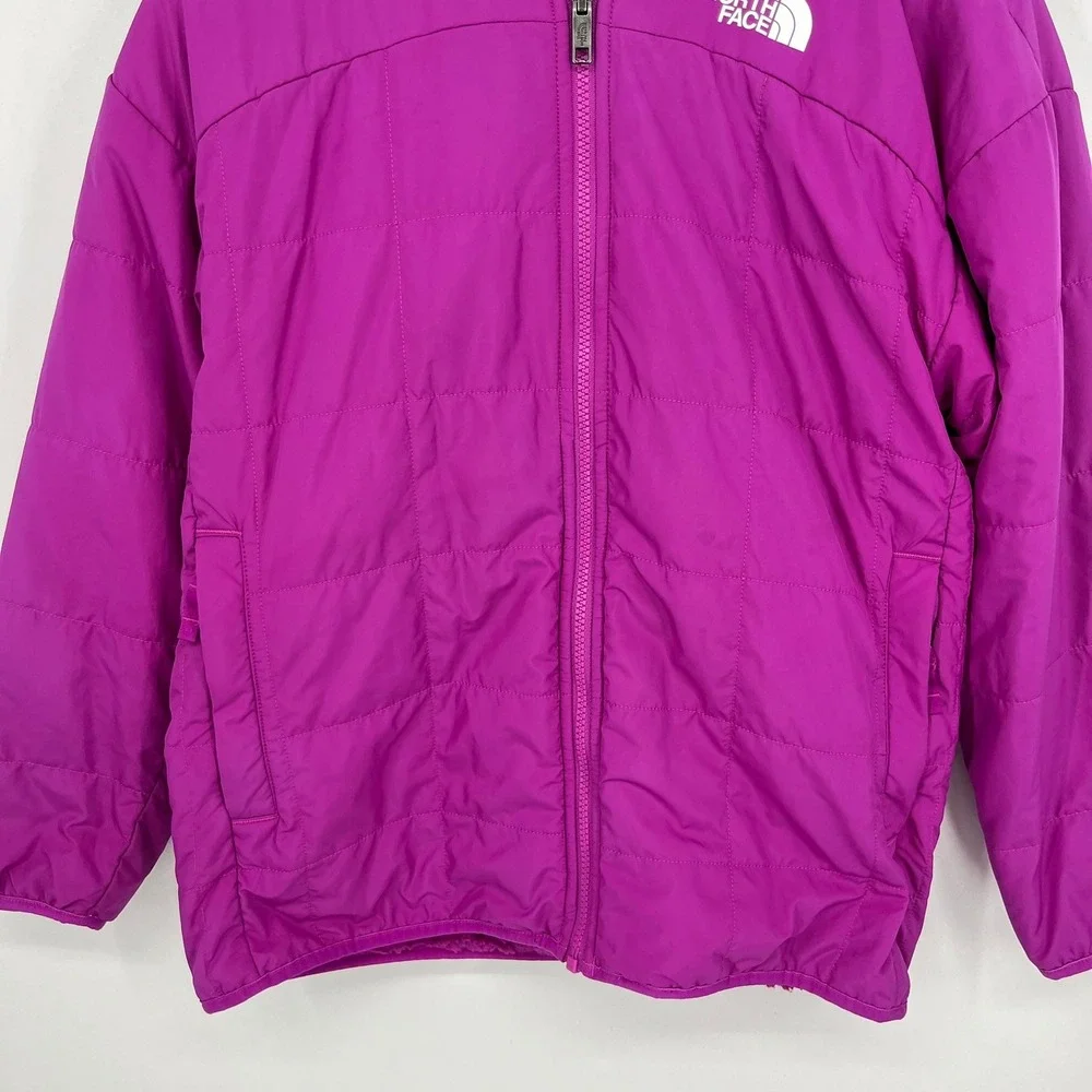 The North Face Girls Purple Quilted Hooded Reversible Jacket Size Large 12